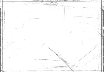 Vintage distressed white frame texture. Abstract rectangular scratch overlay. Grunge background design element.