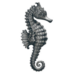 Fototapeta premium Ornate silver seahorse with detailed patterns on a isolated on transparent background