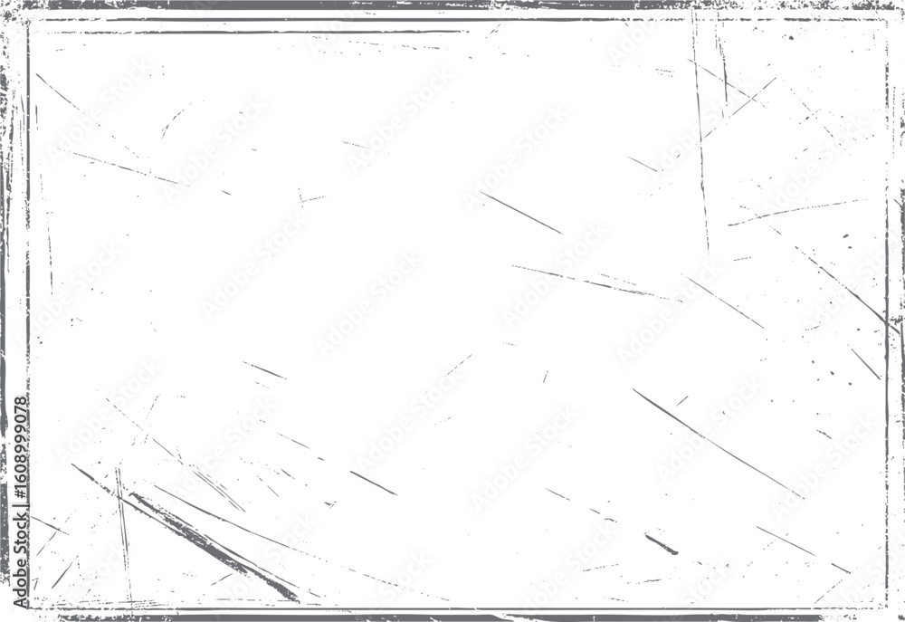 Poster grunge rectangular frame with texture. minimal scratchy border on white background. distressed overl