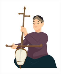 Rebab player vector illustration, traditional Javanese music instrument. Symbol of regional culture.