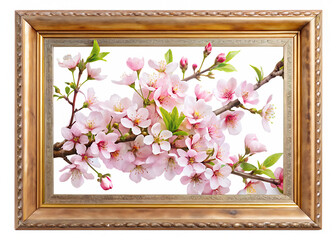  cherry blossom painting in a beautiful frame isolated on white background PNG ,AI GENERATED