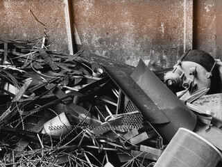 Black and white tone of old Steel scrap from used in junk