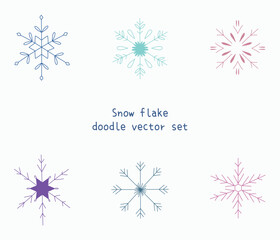 Beautiful elegant snowflake doodle collection set. Vector of snow crystal in hand drawn cartoon isolated style for winter, asset, material, decoration, design, background