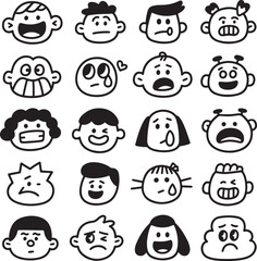 Expressive Faces A Collection of Cartoon Emoticons Portraying a Range of Human Emotions and Personalities in a Minimalist Style