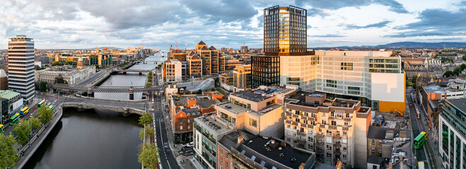Aerial view of Dublin and river Liffey in summer, Ireland - All brands and logos removed
