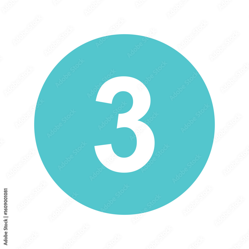Poster illustration of number three in a circle: a teal numbered icon for design projects vector