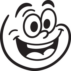 Cheerful Cartoon Face with Wide Smile and Goofy Expression a Timeless Black and White Character Design for Simple Fun