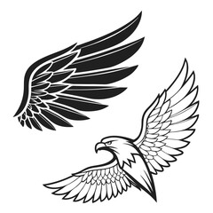 Obraz premium Minimalist black and white wings stylized vector silhouette flat design clean shape eagle vector illustration