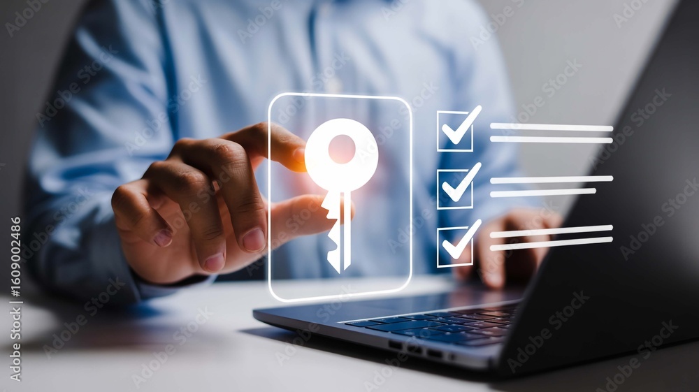 Poster securing digital access a human touch ensuring data integrity authorization on a laptop interface wi