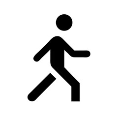 Walking person sign in simple black silhouette. Walking person illustration showcases a pedestrian symbol for navigation and awareness. Using walking person graphic conveys direction, caution.