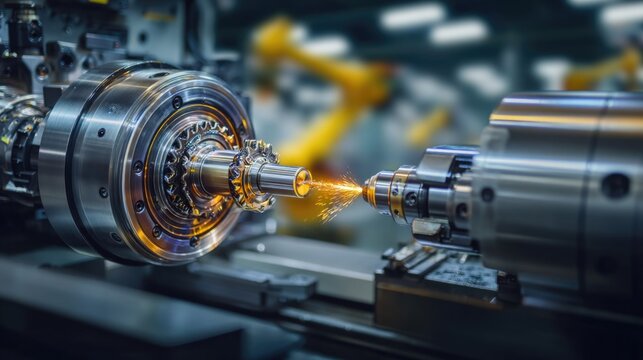 Precision machining process in a high-tech manufacturing environment with advanced CNC equipment and tools