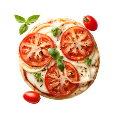 Delicious homemade pizza with fresh tomatoes and basil on a black background