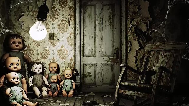 A Terrifying Haunted House Scene with Strobe Light Effects

