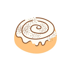 Vector illustration of a warm cinnamon roll topped with creamy icing, perfect for cozy autumn breakfast themes. Ideal for dessert clipart, bakery branding, or seasonal food designs