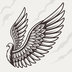 Obraz premium vintage black and white wings engraved etching style symmetrical composition vector illustration of a bird