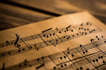 Musical clef highlighted on an old sheet music cover