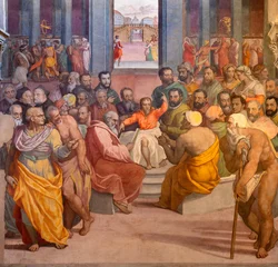 Fototapete Rund Florencce - The fresco Twelve old Jesus in the Temple in the church Basilica della Santissima Annunziata by Alessandro Allori  (1535 – 1067). © Renáta Sedmáková