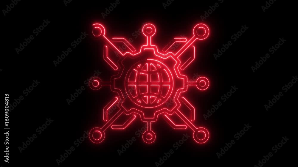 Poster red neon tech globe circuitry animation futuristic digital world connection concept global