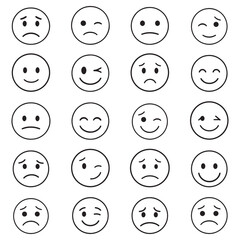 Set of Minimalist Line Style Emoticons Expressing Happy and Sad Emotions