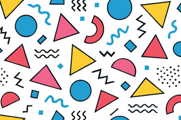Retro 90s memphis style geometric shapes pattern seamless background