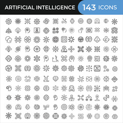 Modern Artificial Intelligence Line Icons, 143 Advanced AI Vector Symbols