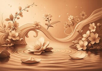Elegant floral arrangement with water ripples, a serene and calming aesthetic scene