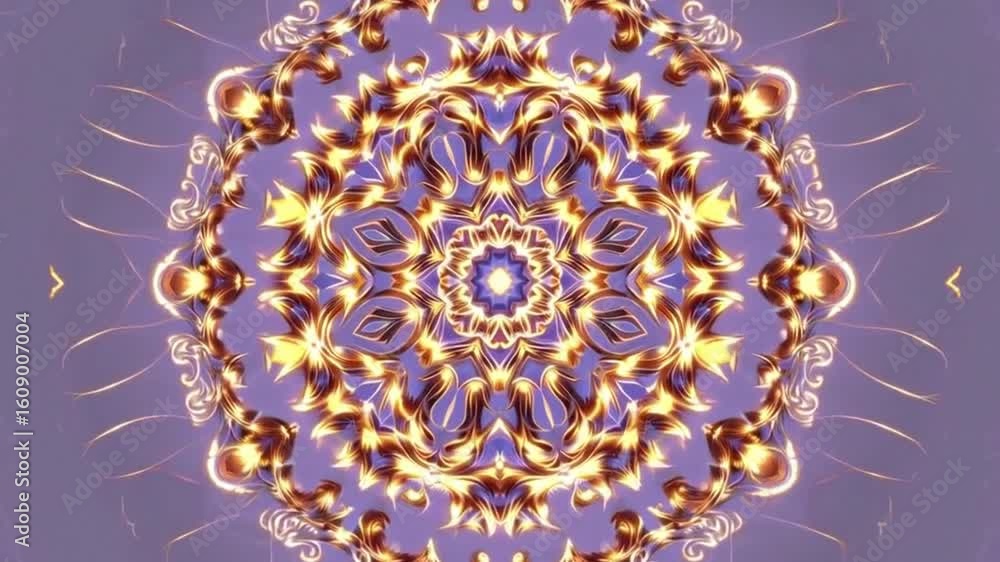Poster a mesmerizing symmetrical pattern of radiant circles and glowing forms, invoking a sense of harmony 