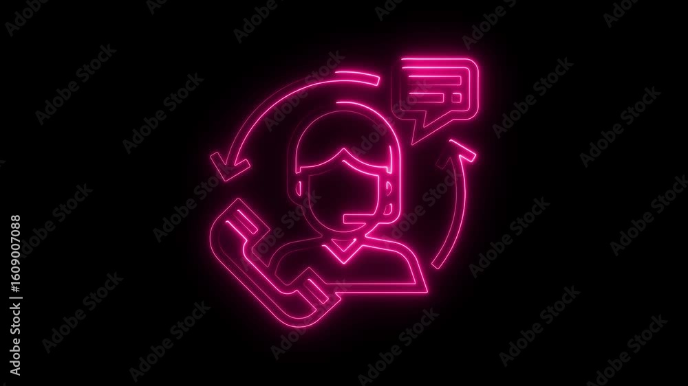 Poster neon customer service icon animation looping support call center hotline communication concept