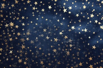 Dark navy blue fabric background, scattered gold stars