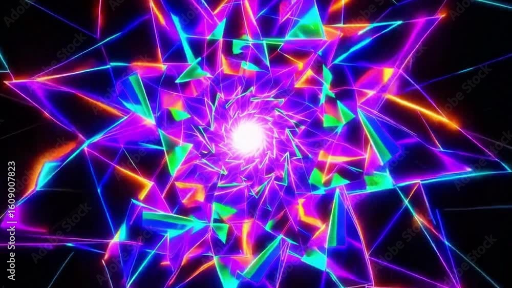Poster a vibrant geometric abstract image of colorful lines and shapes forming a tunnel