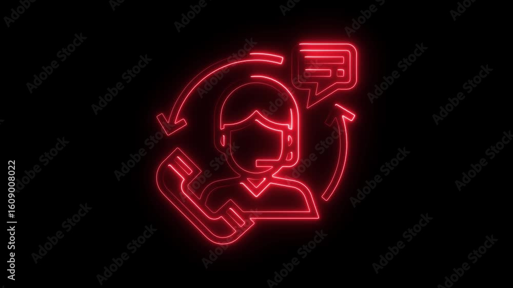 Poster neon customer service icon animation loop support hotline communication concept call center