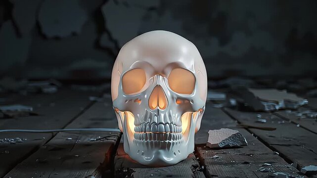 A Cursed Magical Artifact: A Pulsating Skull in a Dark Chamber

