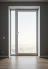 Fototapeta premium Bright doorway overlooks a scenic landscape.