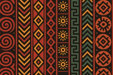 Ingelijste posters Afrikaanse Motieven Vibrant african tribal pattern with geometric shapes and sun motifs  © Alamin