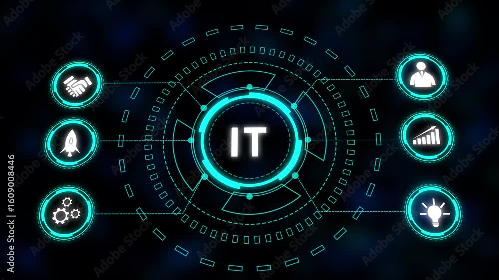 Poster abstract teal futuristic hud interface technology circle rotating animation seamless loop. teal futu