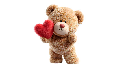 teddy bear holding heart isolated on white or transparent background