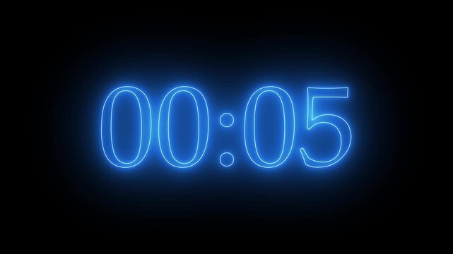 Neon Countdown Timer 0003 Blue Glowing Digital Clock Against Black Background Perfect for