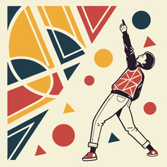 Retro poster design vector illustration of a man playing guitar with sporty and artistic style