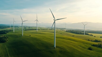 Fototapeta premium Environmentally safe power from modern wind turbines, aerial view