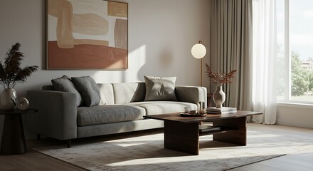 Stylish interior of living room with soft sofa and coffee table - Elegant Modern Architecture