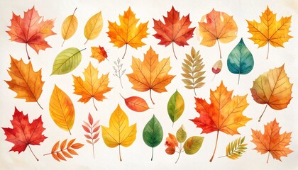 Autumn Watercolor Leaves Collection: Vibrant Fall Foliage