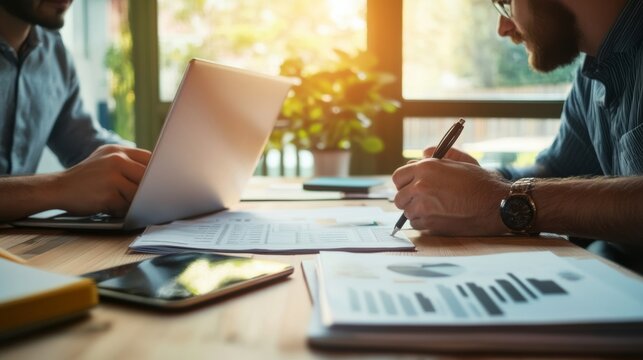 financial advisor and investor discussing passive income strategy,