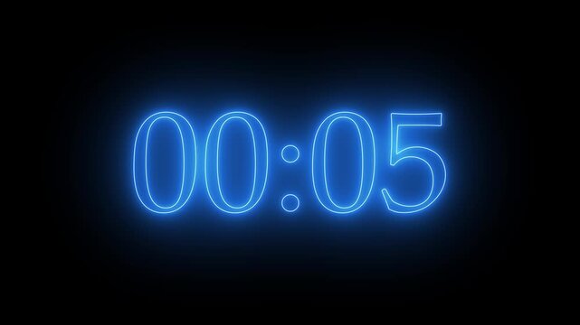 Neon Blue Countdown Timer 0003 Against Black Background Digital Time Display Futuristic Glowing