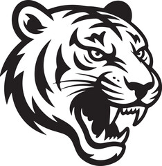 Tiger Head Silhouette Vector Illustration of Feline Predator Roaring