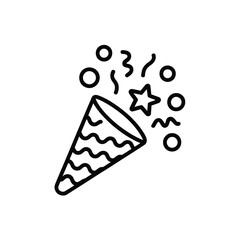 Party popper with confetti and star celebration line art icon