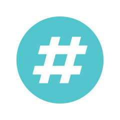 Obraz premium Illustration of Hashtag Icon: Turquoise Circle with White Hashtag Symbol - Social Media Graphic vector