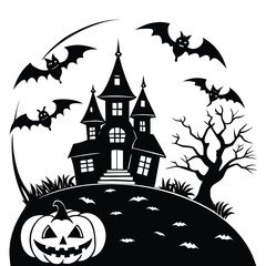 Spooky haunted house in the woods at night, a cartoon vector illustration perfect for Halloween