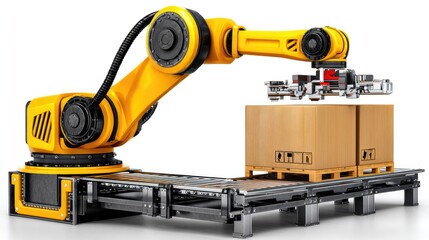 Fototapeta premium Advanced robotic arm for automated warehouse handling and pallet loading process in modern logistics environment