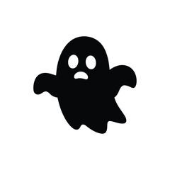 Simple Black Ghost Illustration for Halloween on White Background