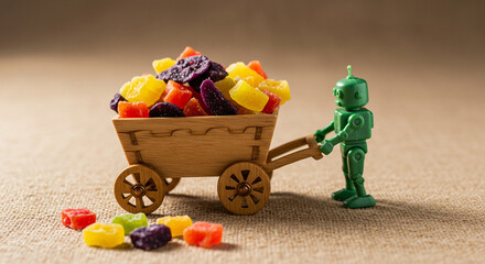 Fototapeta premium Mini Figure Pulling Cart with Fruit Chips
